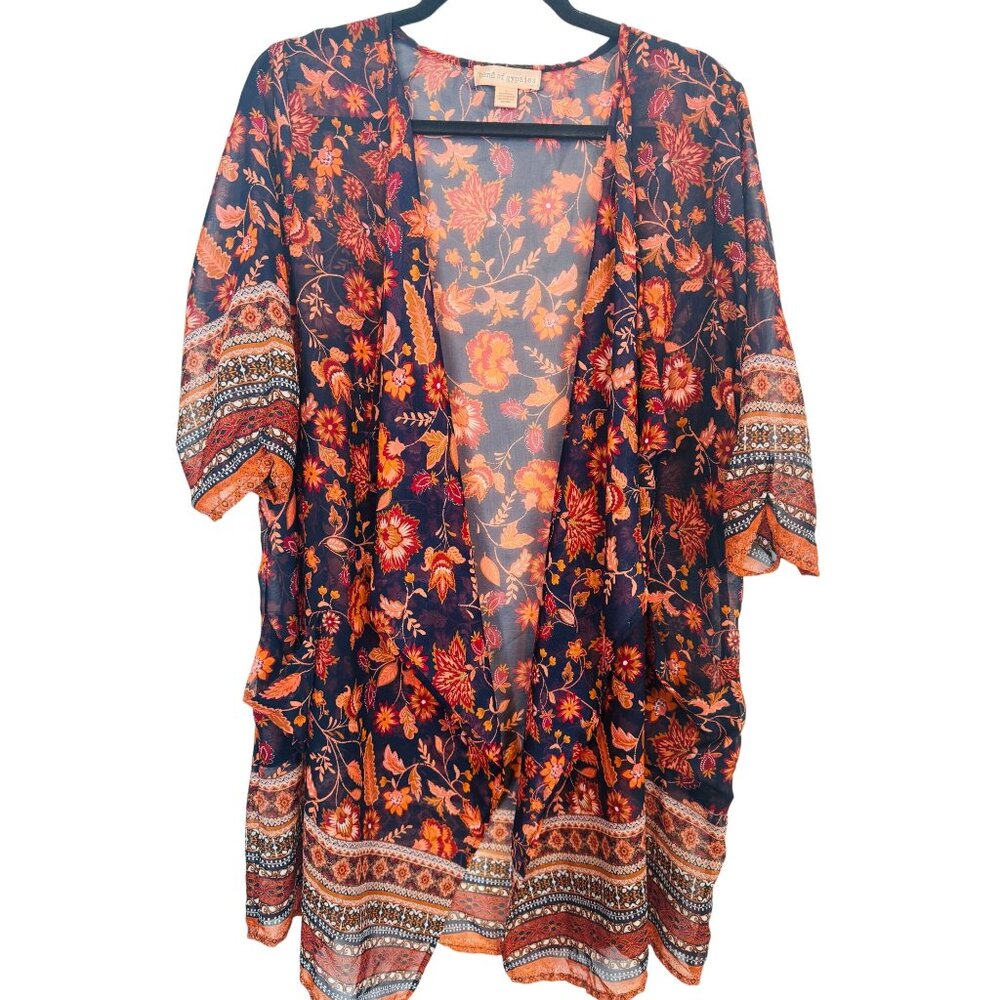 Band Of Gypsies Small  Floral Kimono Oversized Flowing Sheer Fabric Fall Colors